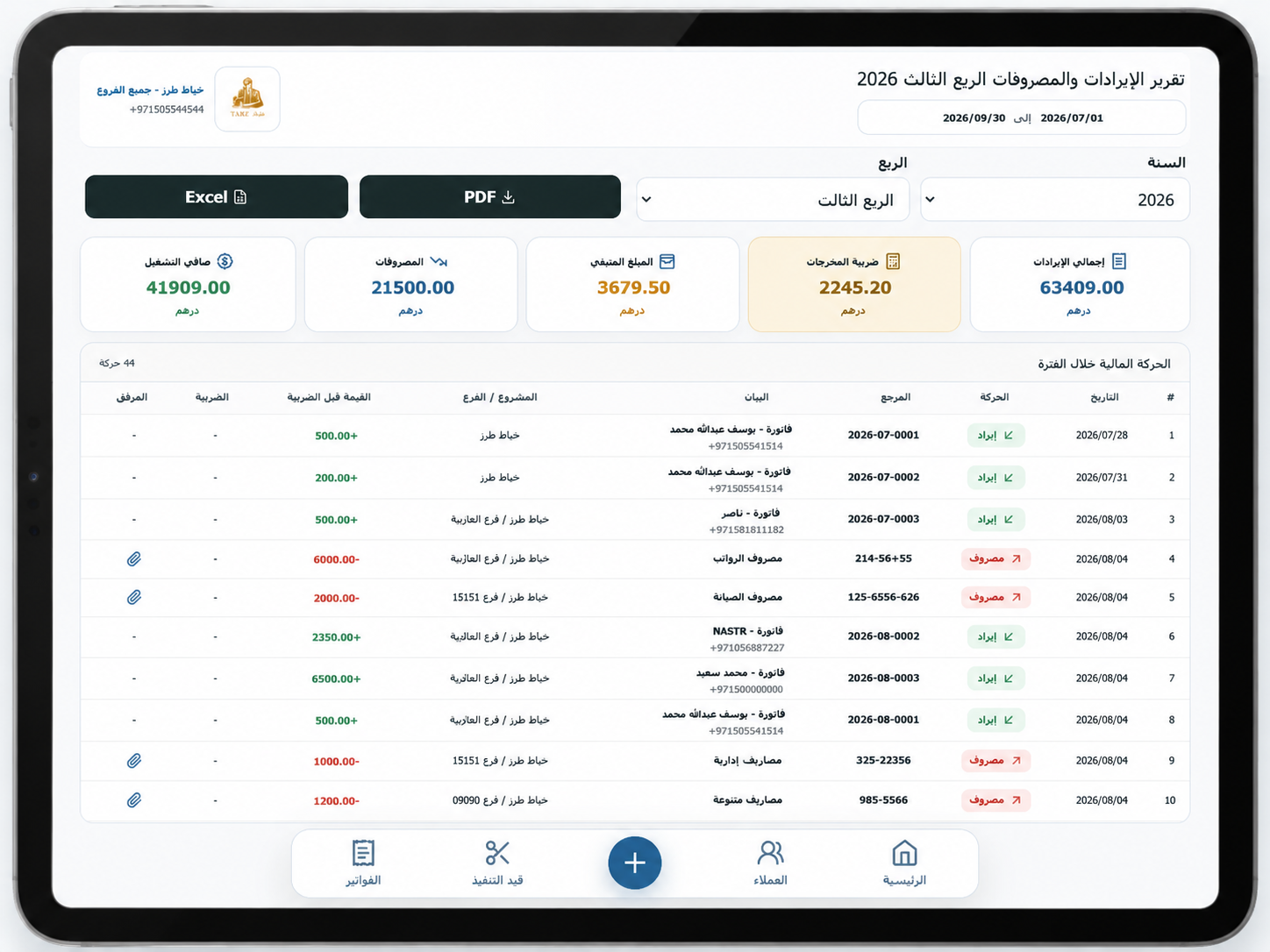 التقرير المالي في مقاس برو